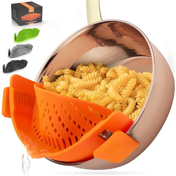 Zulay Kitchen Small Silicone Strainer with Adjustable Clip  Orange ZULB086DMHVZ7